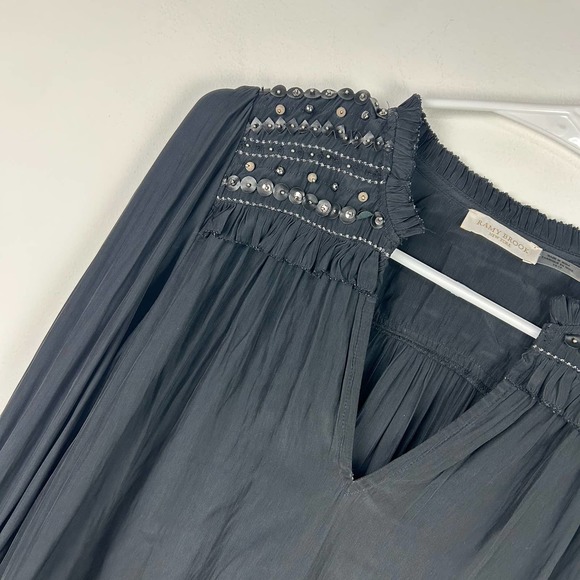 Ramy Brook New York Black Beaded Smocked Blouse Made in India Size XS - Picture 3 of 7
